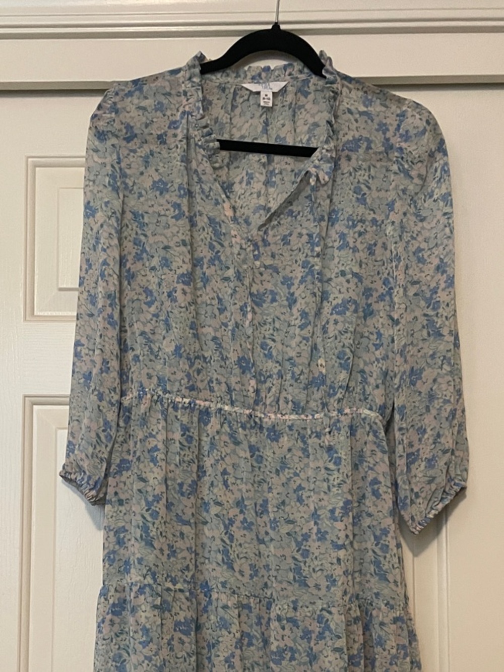 H&M Pale Blue and Cream Floral Maxi Dress